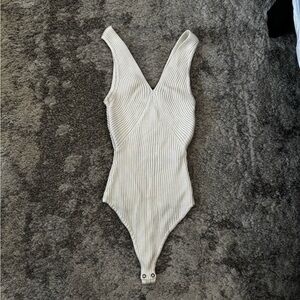 Abercrombie and Fitch Ribbed Bodysuit in Cream